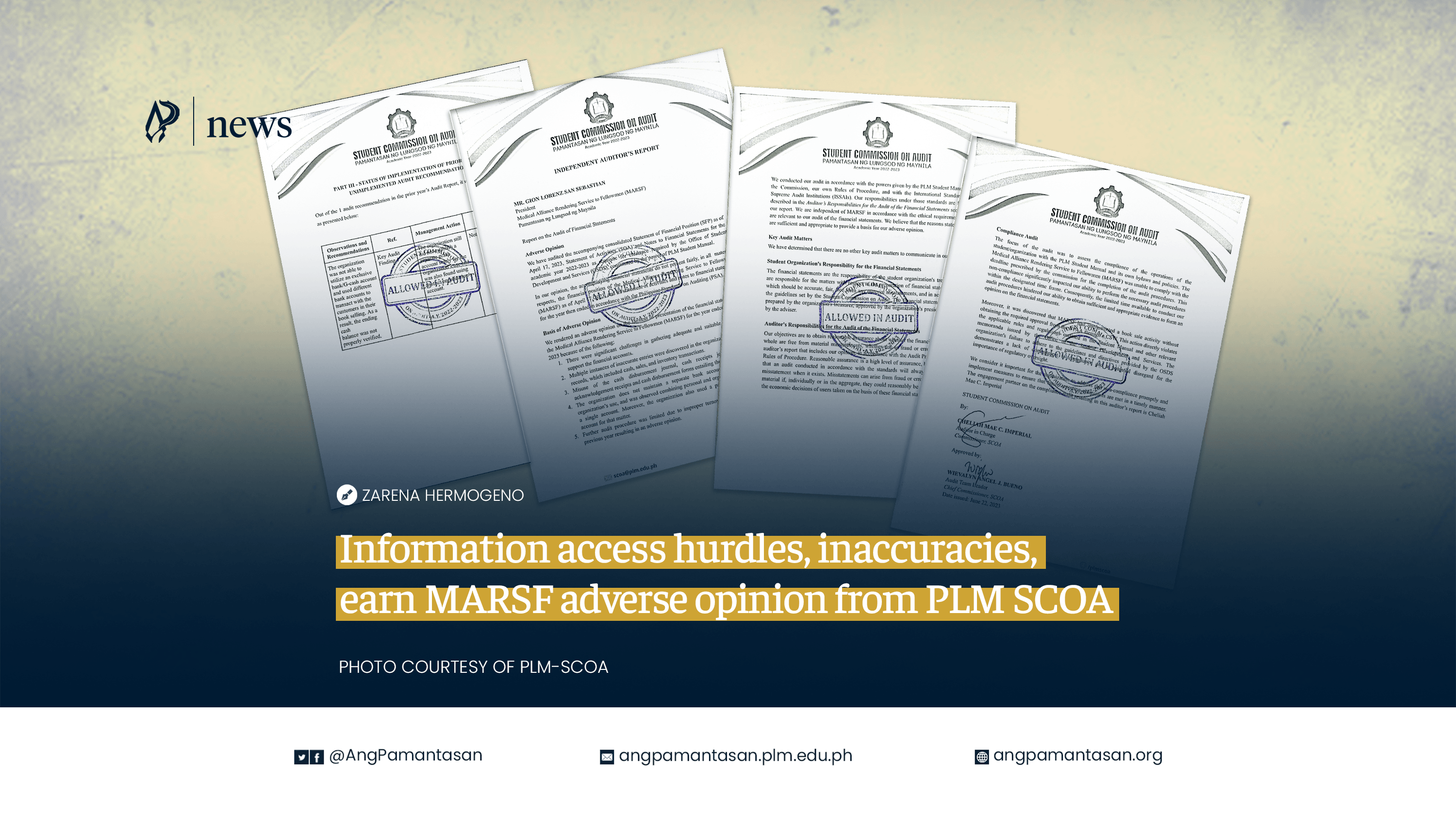 Information access hurdles, inaccuracies, earn MARSF adverse opinion from PLM SCOA cover